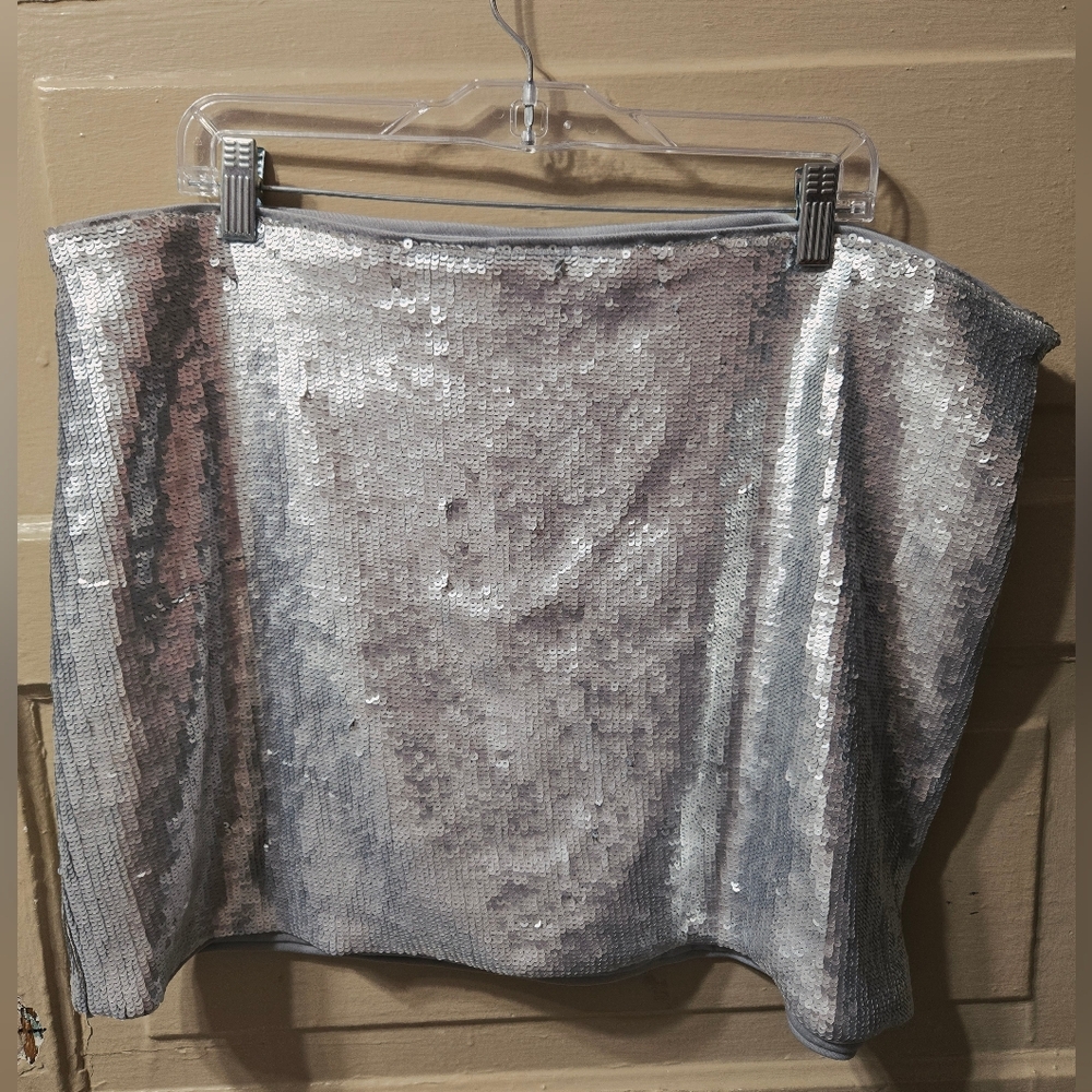 Future Collective Kahlana Barfield Brown Silver Sequin Mini Skirt EUC Size: 1X